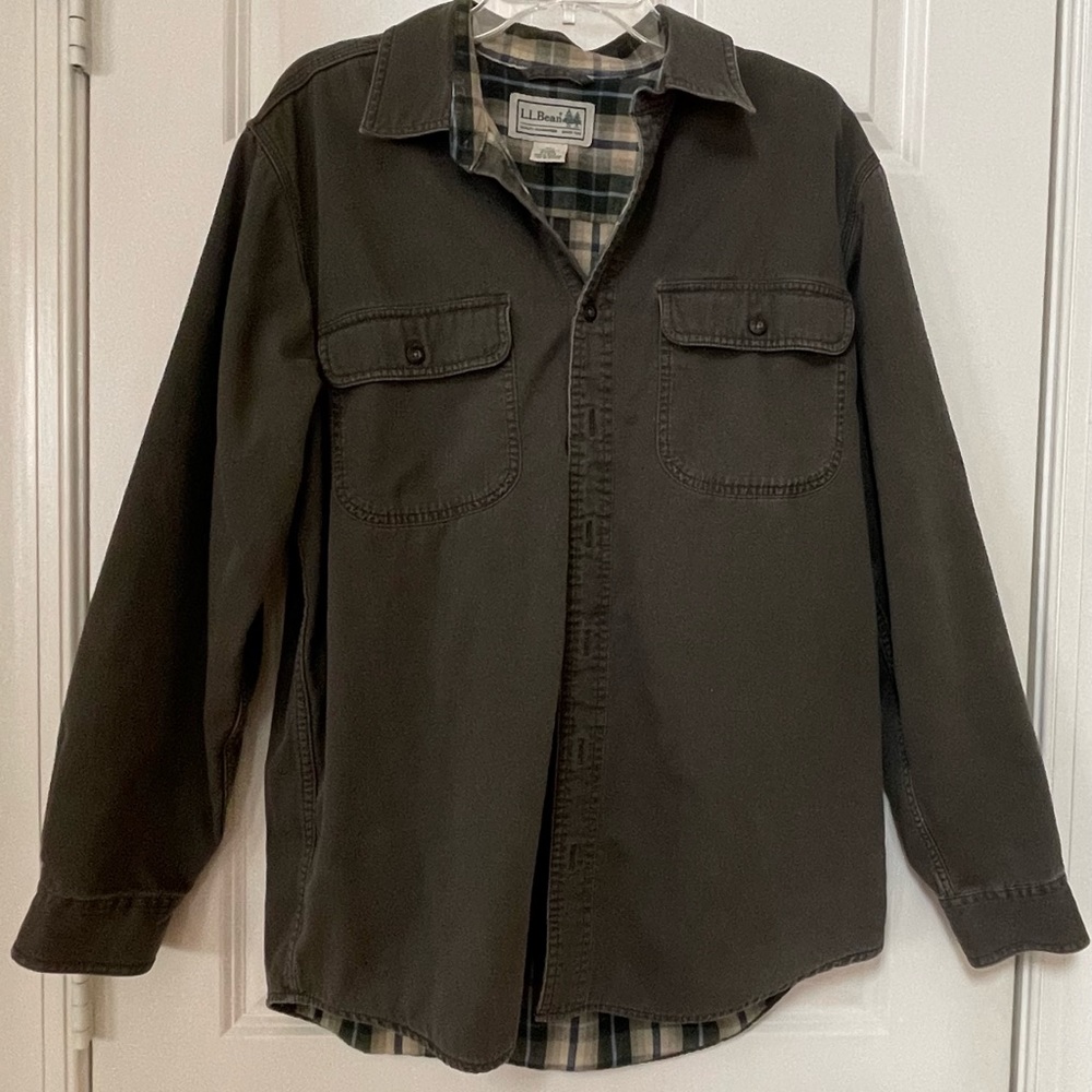 X SOLD X LL Bean Men’s Grey Gray Cotton Flannel Lined Plaid Shirt Medium M